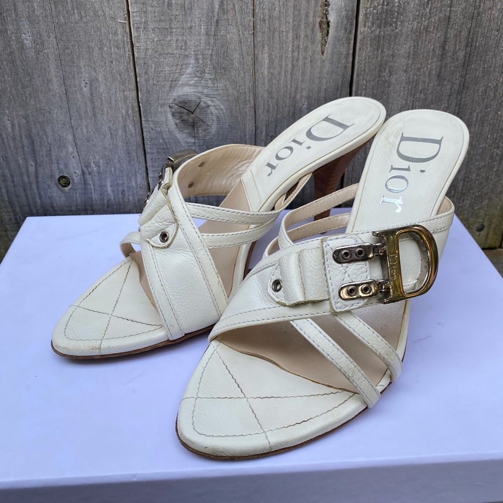 Vintage Dior White Leather Heeled Sandals